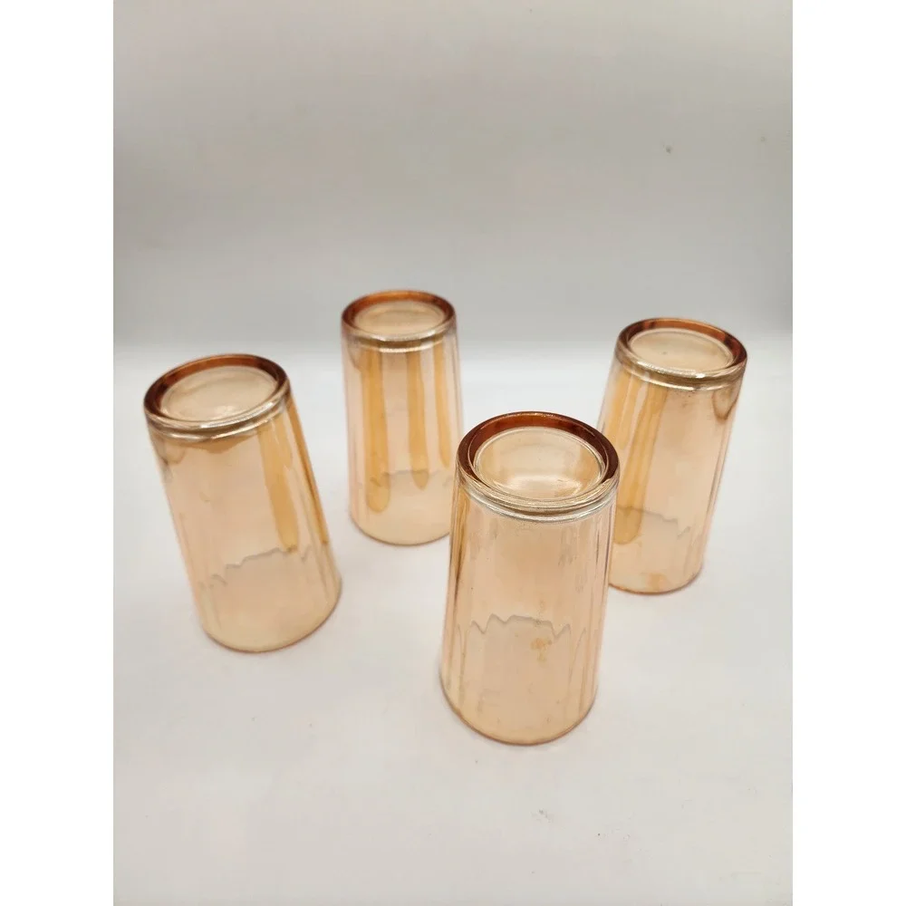 Vintage Carnival Iridescent Peach Lustre Ribbed Tumbler Glass Set 4